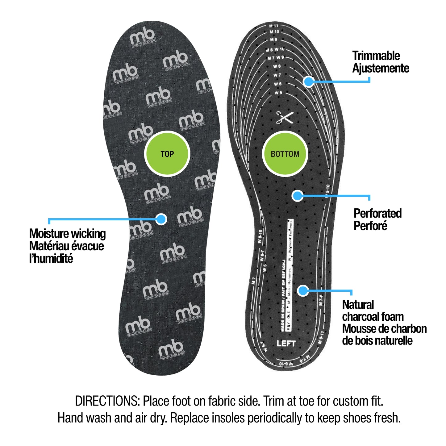 M&B Odor Away Insoles 2 Pack